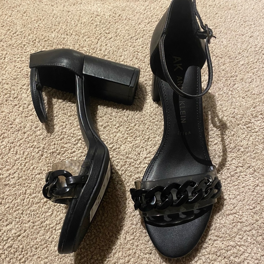 Black block heel leather heels